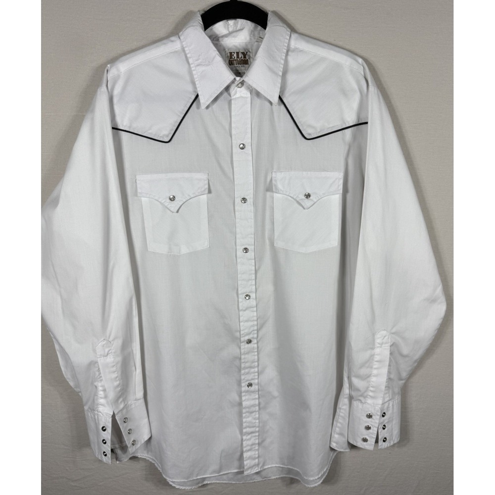 Ely Cattleman Western Shirt Mens Large White Pearl Snap Long Sleeve